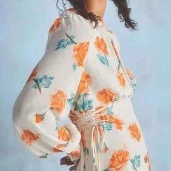 Free People Samantha Lace Up Mini Dress Light Combo XS Floral Chiffon Lace Up - Picture 4 of 16